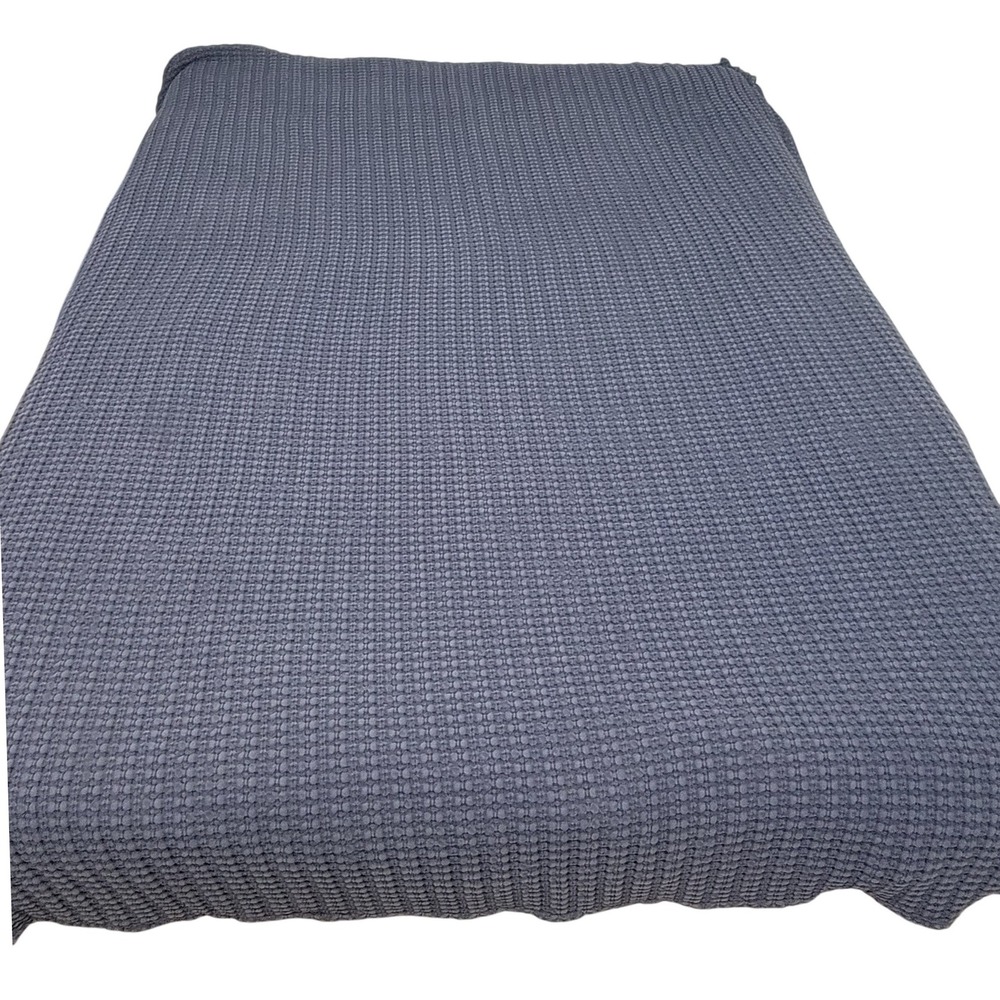 Serena & Lily Twin Montauk Coverlet Navy Cotton Waffle Weave Blanket  Portugal